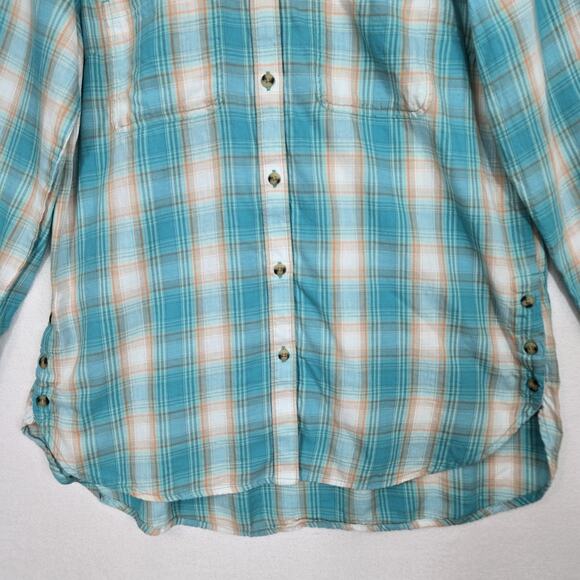 Ariat Real Billie Ray Shirt M Turquoise Plaid Button Down Relaxed Long Sleeve - Picture 4 of 14
